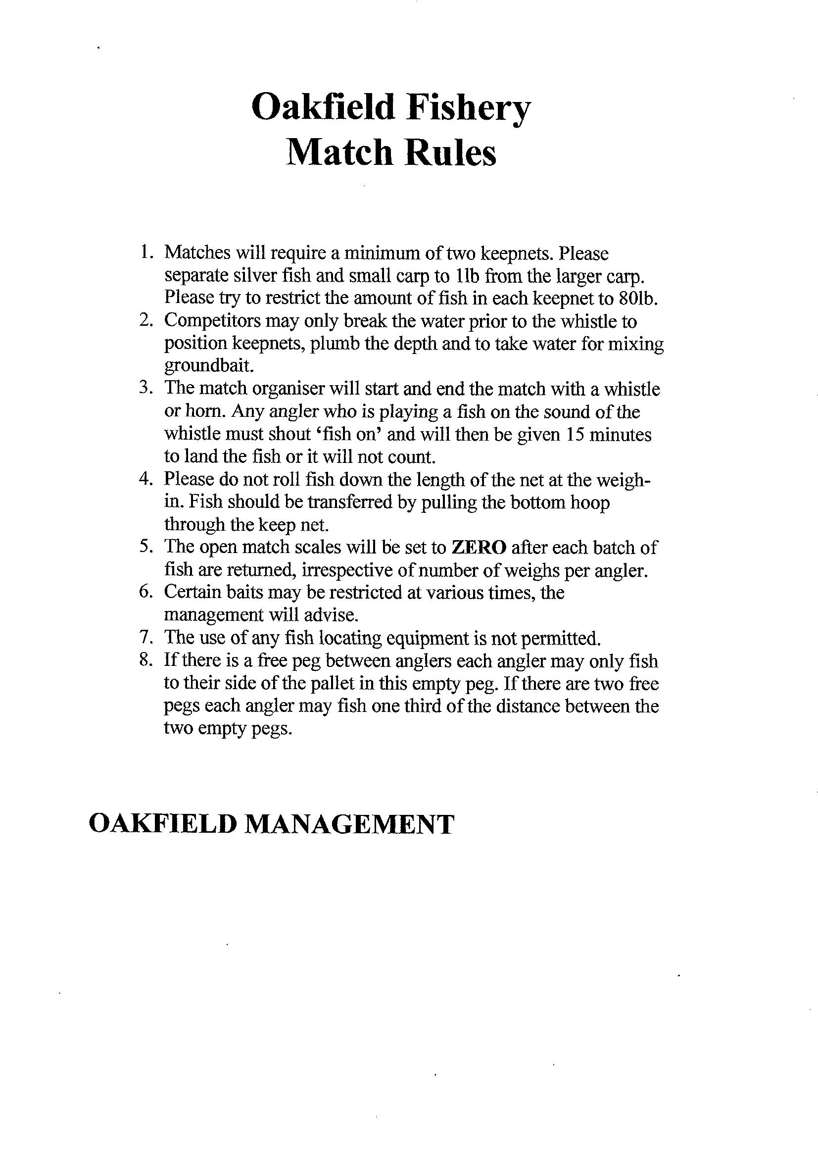 Oakfield Match Rules