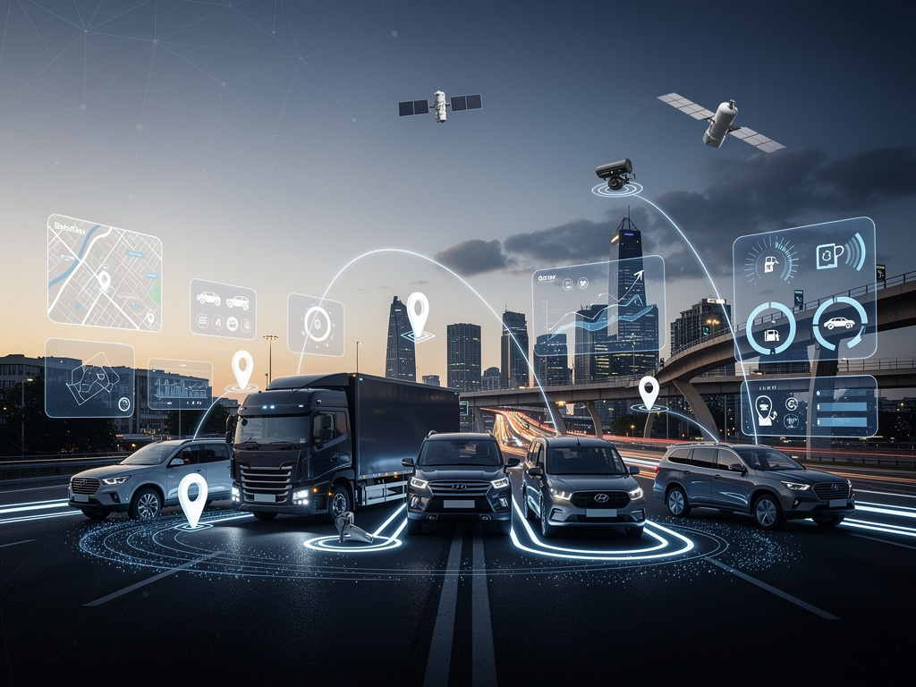 Desktop monitor displaying EdgeTraq Telematics website for intelligent GPS tracking and AI-powered fleet management