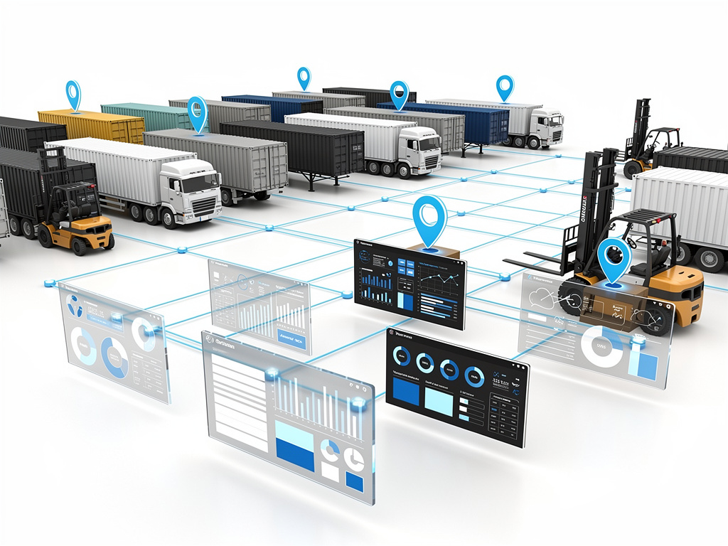 Desktop computer displaying EdgeTraq GPS fleet tracking website with vehicles, map, satellite, and security camera visuals
