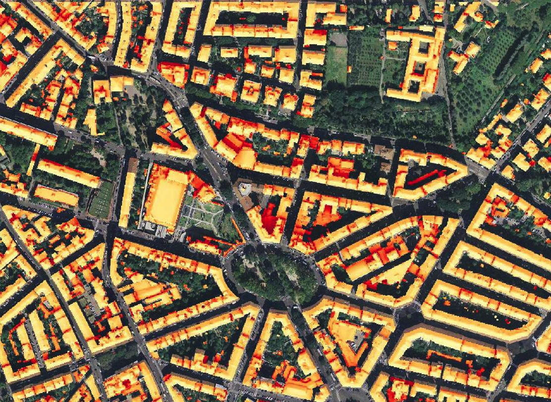 Annual solar irradiation in Florence, Italy, computed on the digital urban model derived from LiDAR data (credits: Carla Balocco, Claudio Carneiro, Virginia Gori, Eugenio Morello)