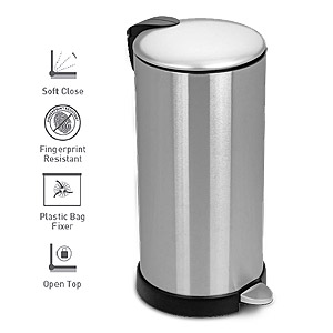 Κάδος ΙΝΟΧ LUX  με Slow Down 30 L με πεντάλ που δεν σπάει