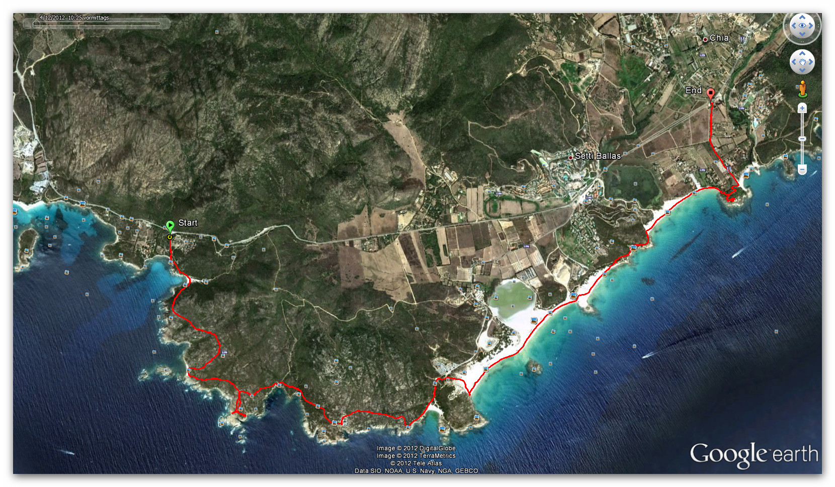 Sardinien Costa del Sud-Capo Spartivento - Route unserer Wanderung.