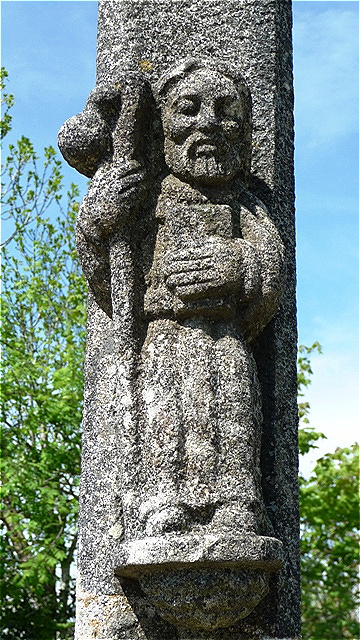 Jakobspilger mit typischem Wanderstock und Kalebasse