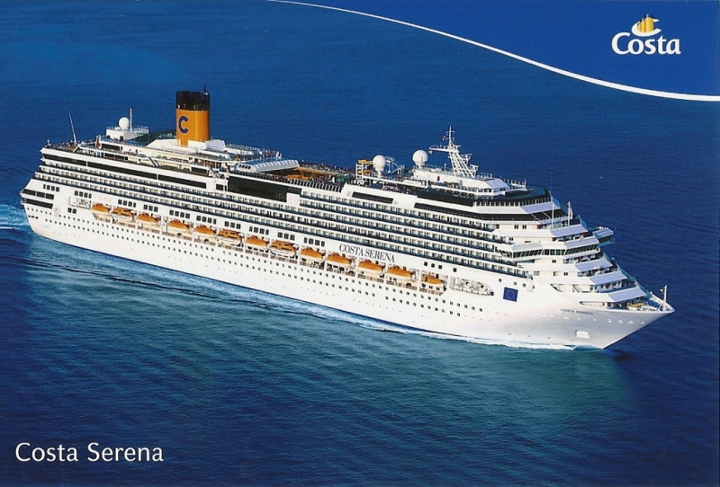 COSTA SERENA 114.000 Bruttoregister - Länge: 290 Meter - Breite 36 m - Passagiere: 3.780 - Besatzung 1.110 - Baujahr 2007 - Decks 17 - Reisegeschwindigkeit 21 Knoten