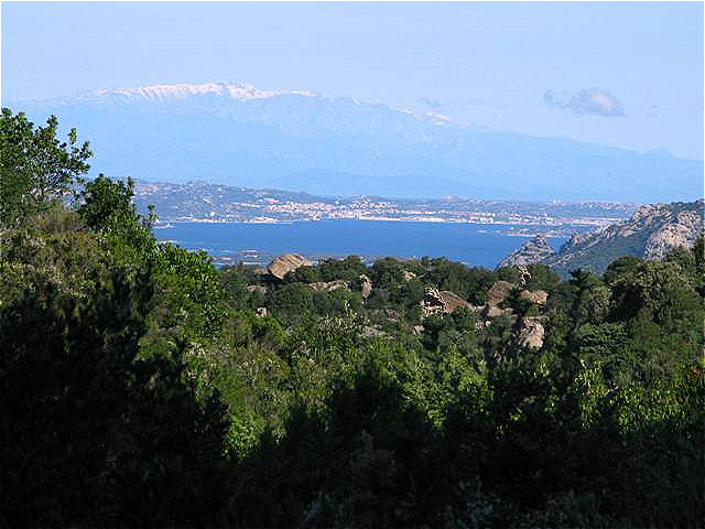 Am Horizont die schneebedeckten Berge Korsikas