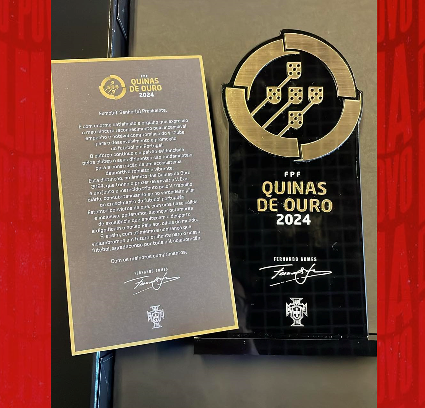 O Salgueiros recebeu um prémio 
da Federação Portuguesa de Futebol em 
reconhecimento pela dedicação e contributo 
para o futebol português .