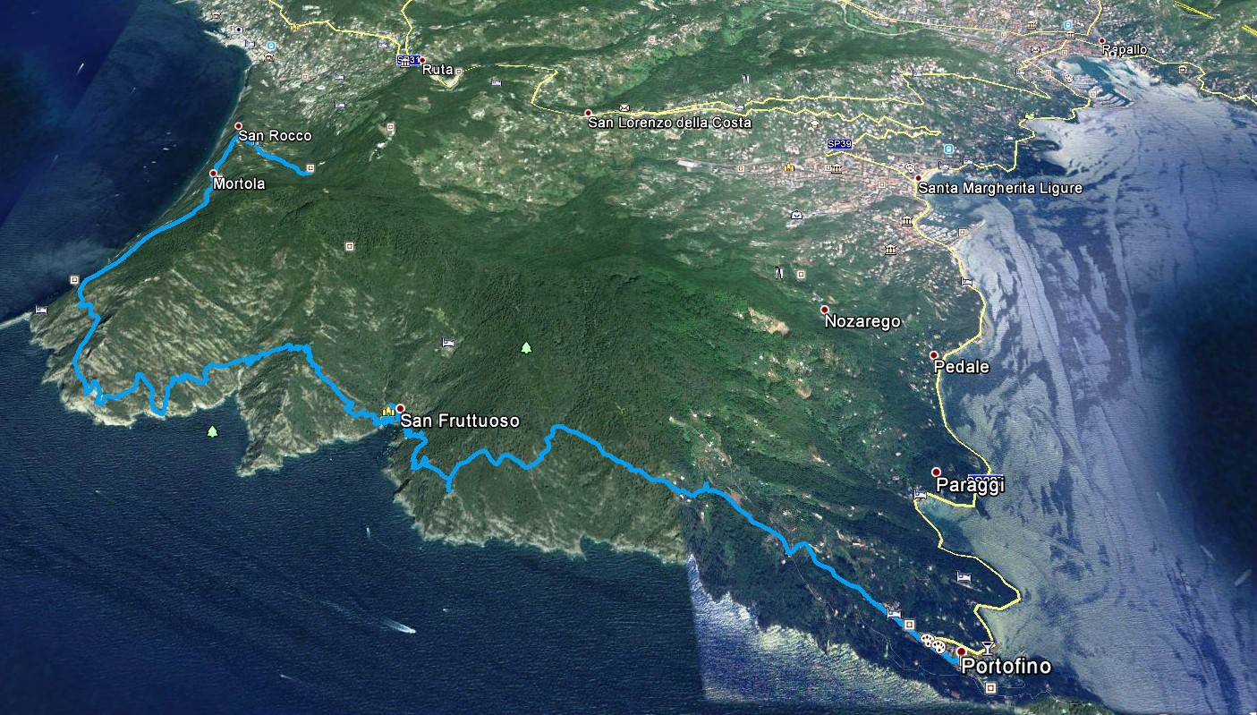 GPS-Daten Aufzeichnung Wanderroute San Rocco-Portofino