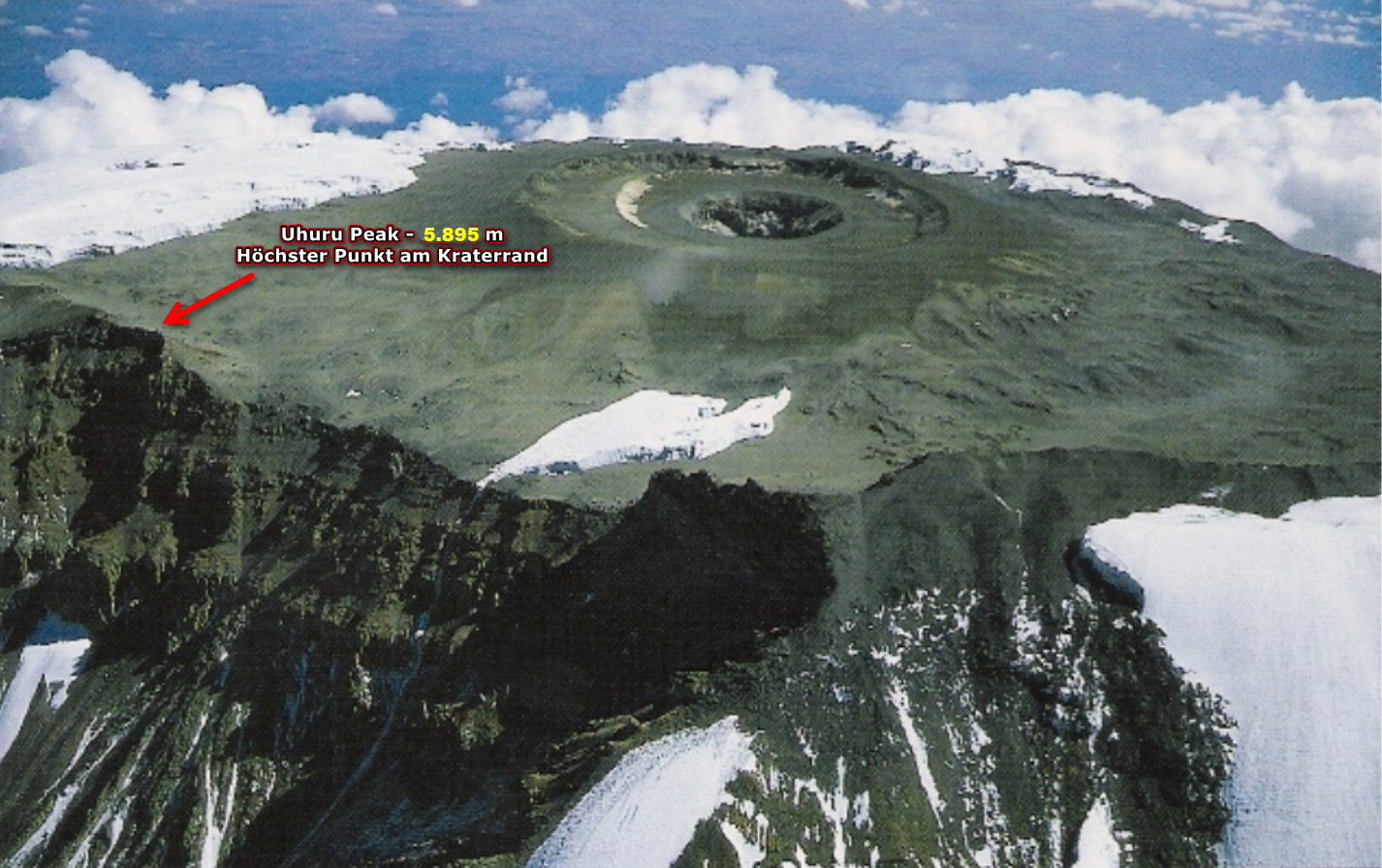 Der höchste Punkt befindet sich am Rand des Kraters