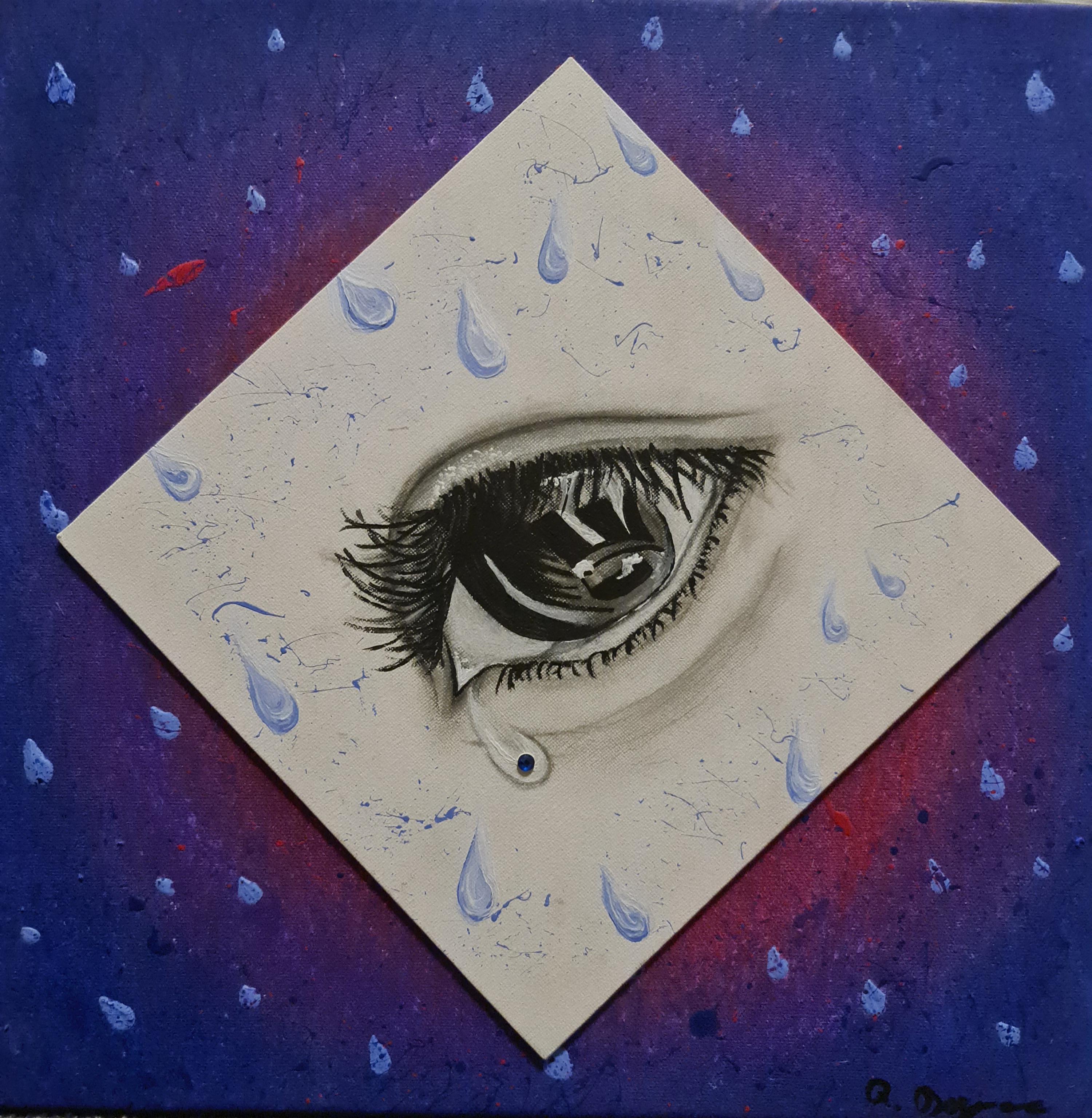 Auge mit Träneneffekt und Stein
40cm x40cm

Preis 110 euro