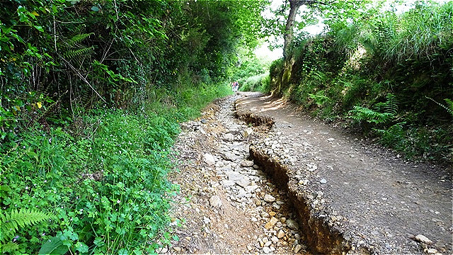 Alter, steiler, ausgewaschener Fahrweg - ein kurzes, aber anstrengendes Stück Weg