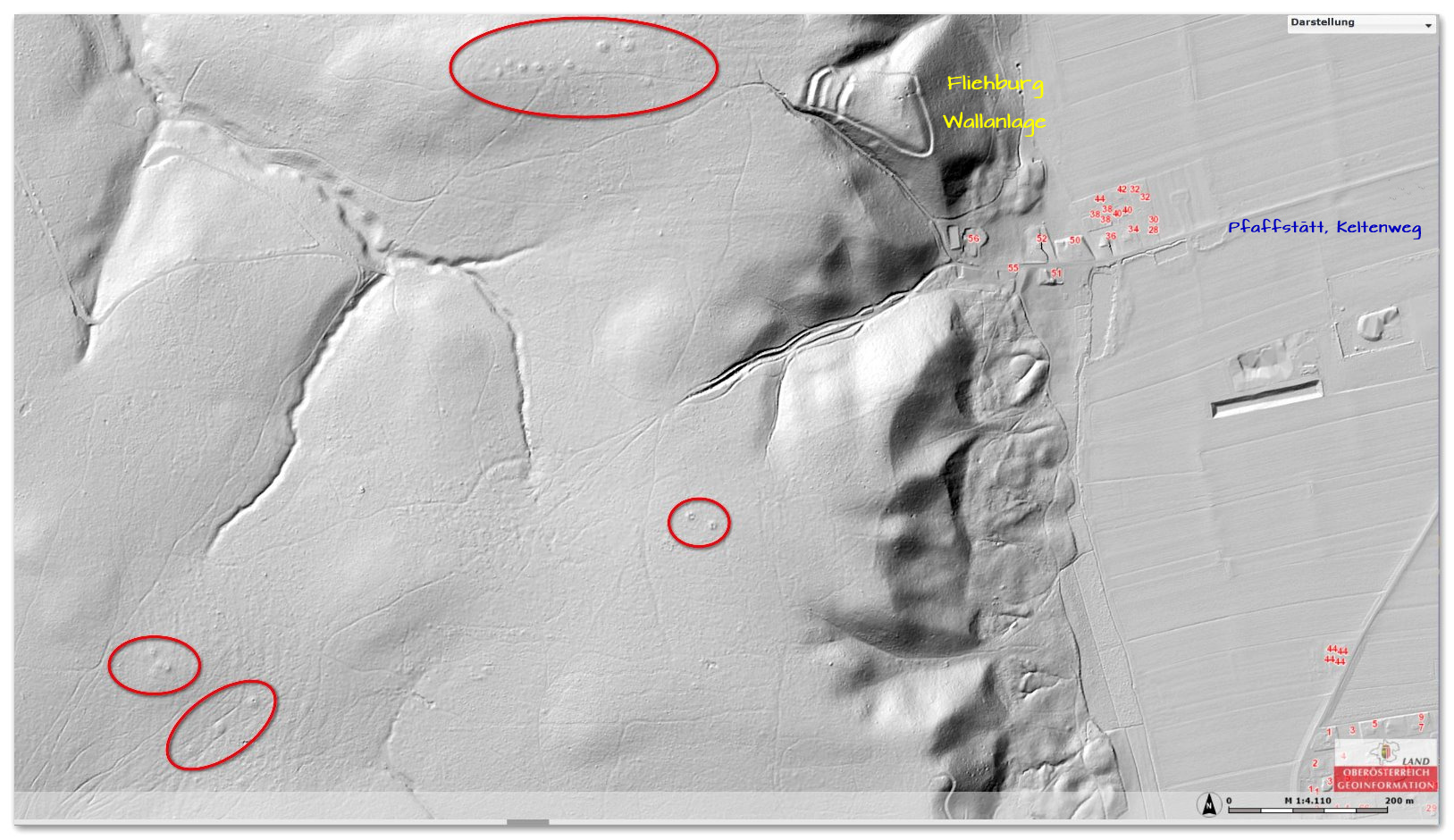 LIDAR-Aufnahme Hügelgräber Siedelberg - Pfaffstätt und Auerbach
