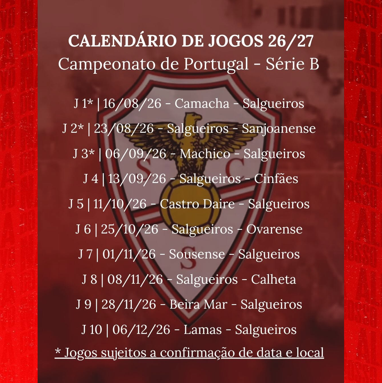 Calendário para época 26/27 