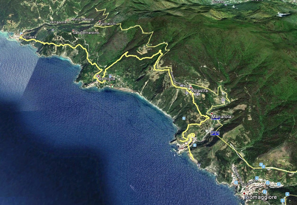 GPS-Daten Aufzeichnung     Wanderroute Manarola - Corniglia - Vernazza