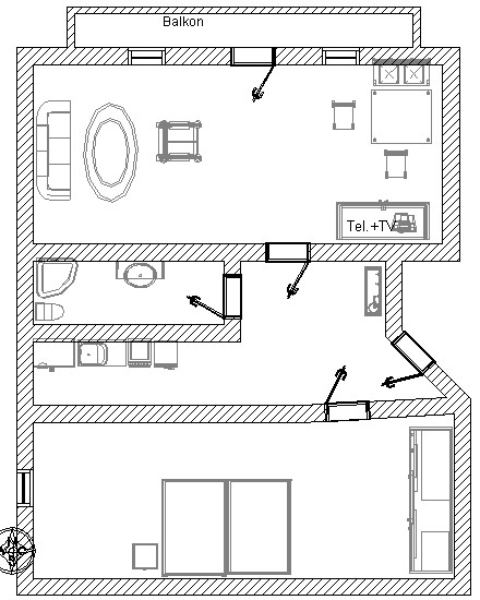 Fwg 1 Stock, sep: Küche, Bad und Schlafzimmer