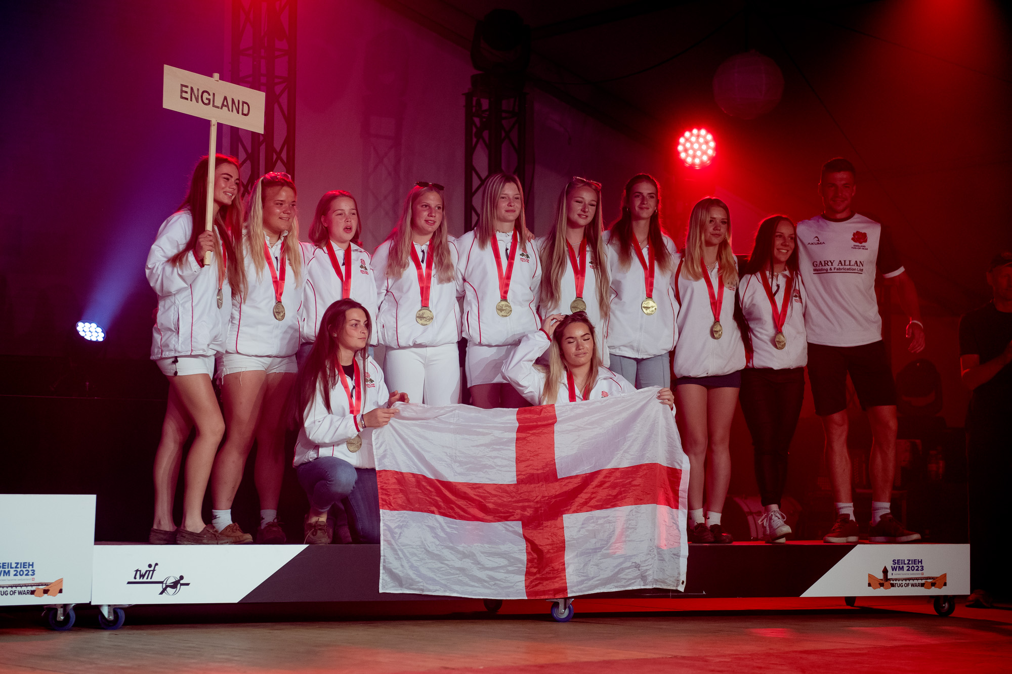England Junior Ladies on the Podium Collecting their Medals at the Evening Ceremony. Image Credit Tug of War 2023 Organising Committee