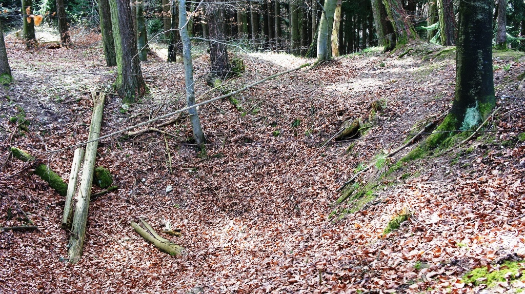 Große kreisförmige Vertiefung im Inneren der Fliehburg