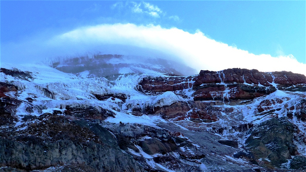 Wir nähern uns der Fels- und Eisschlag gefährlichen Zone !