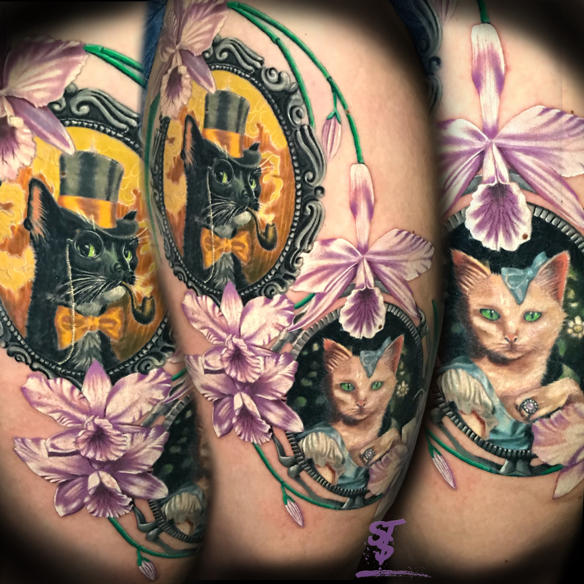 cat katze fantasy wonderland wunderland Orchide Blume Color Farbe tattoo
