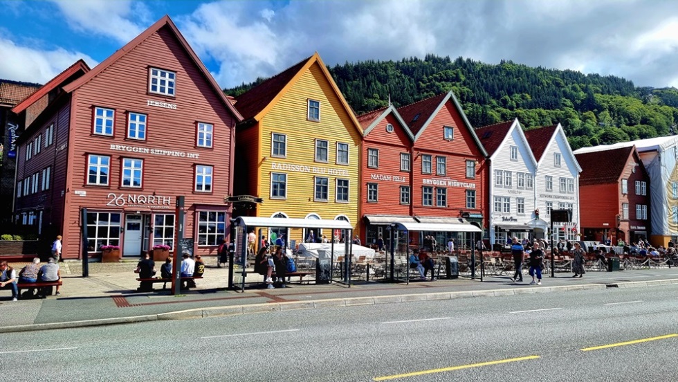 Das Hanseviertel Bryggen oder Tyskebryggen (Deutsche Brücke)-die ehemaligen Handelskontoren der Hanse