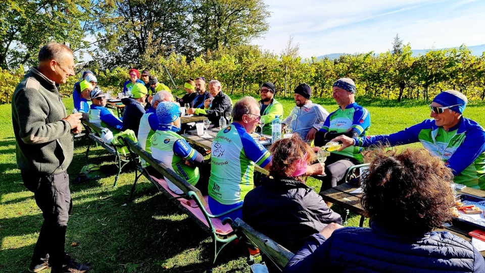 Fritz erklärt den Weinbau auf dem Burgstall.