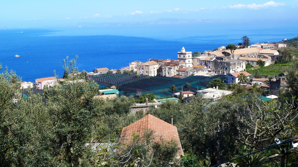 Großer Zitronenhain
Am Horizont kann man im morgendlichen Dunst die Silhuette der Insel Ischia erkennen
