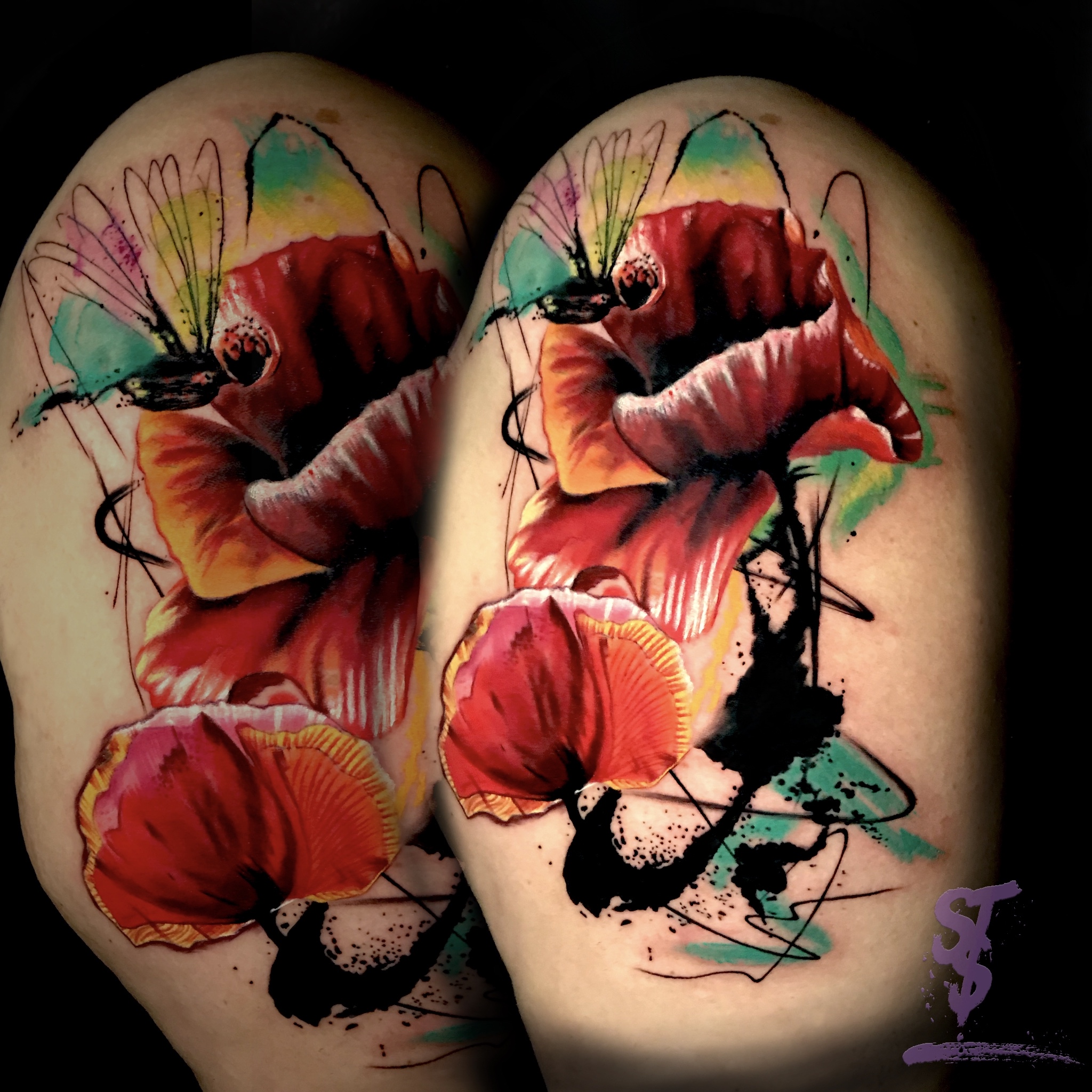 Mohnblume Poppy watercolor modern Tattoo 