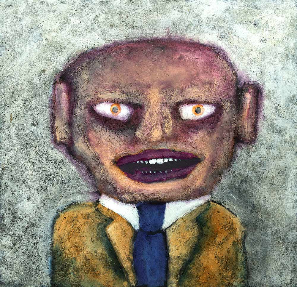 painting by contemporary British artist Mark Lloyd Williams of an annoying self important man or prat