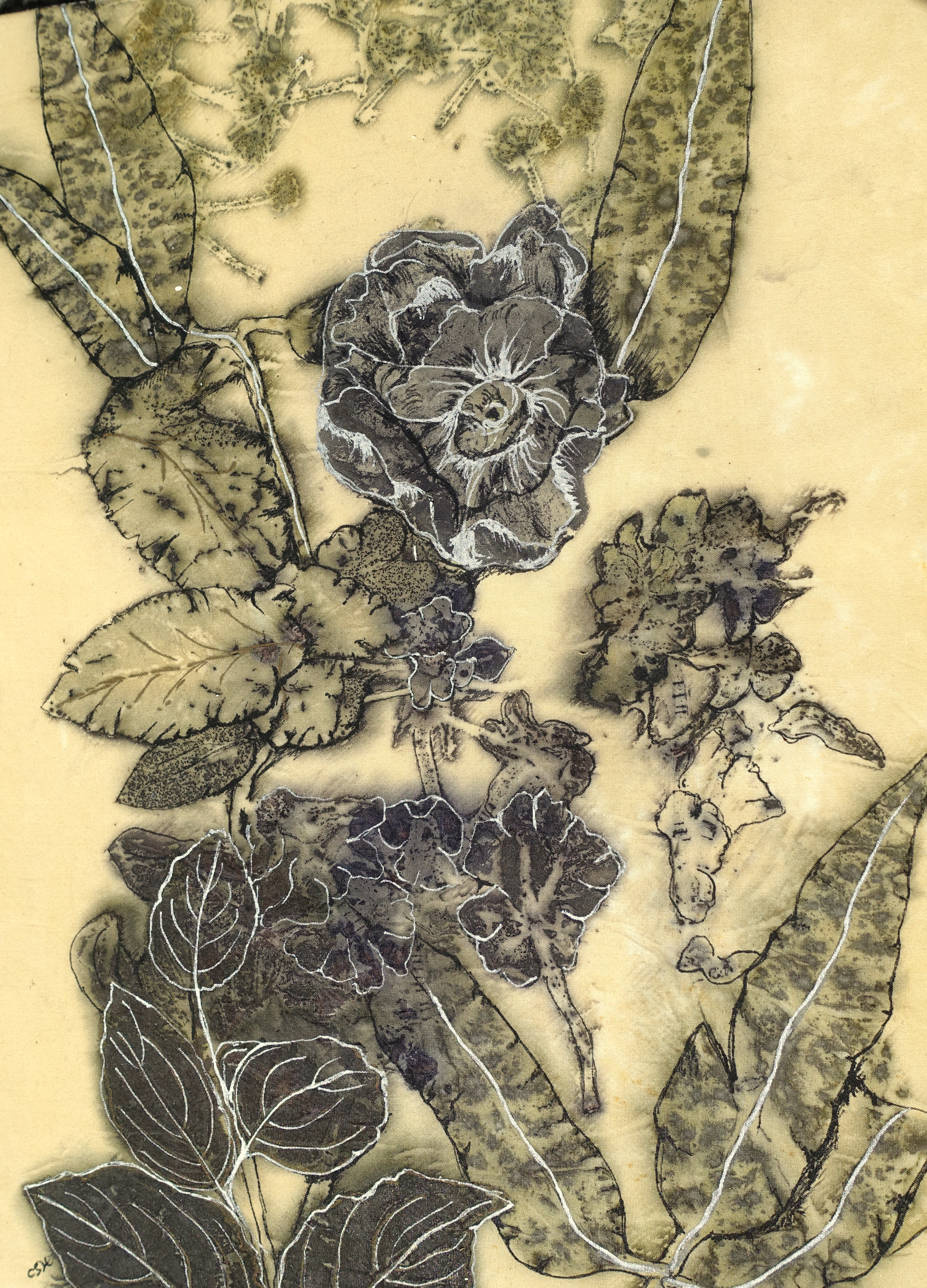 Eco printed cotton with pen embellishment. NFS