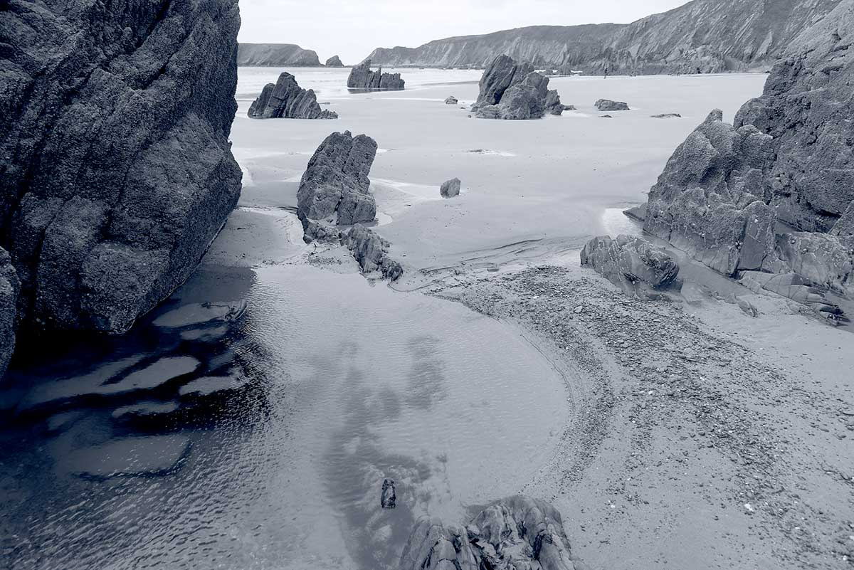 Black and white photograph of Marloes Sands Pembrokeshire