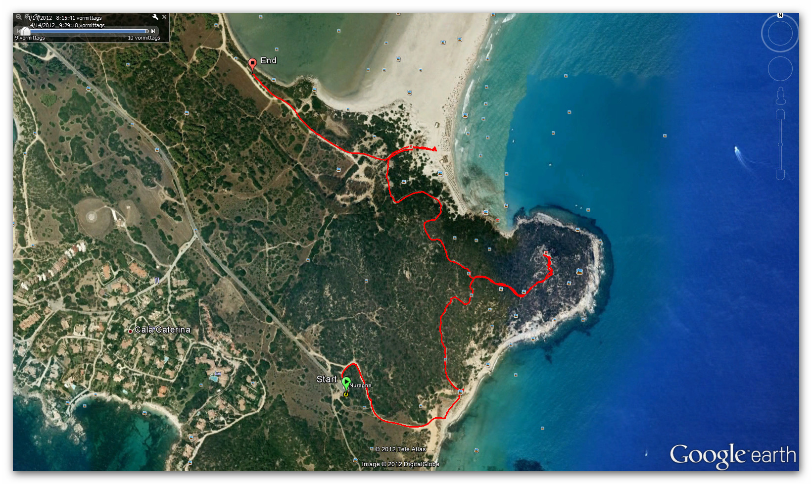 Sardinien Südost-Capo Carbonara
Aufzeichnung unserer Wanderroute