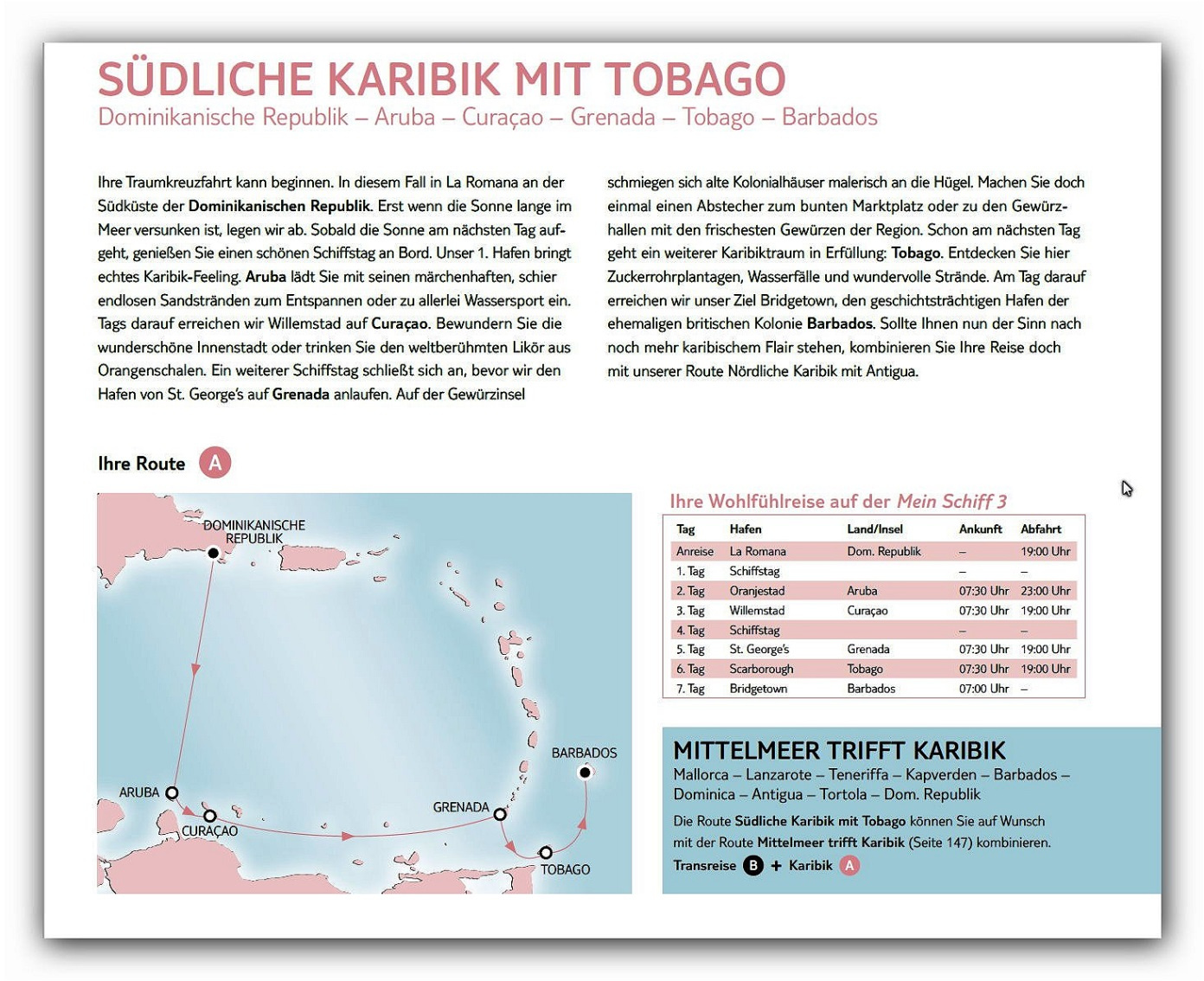 Reiseroute KARIBIK SÜD