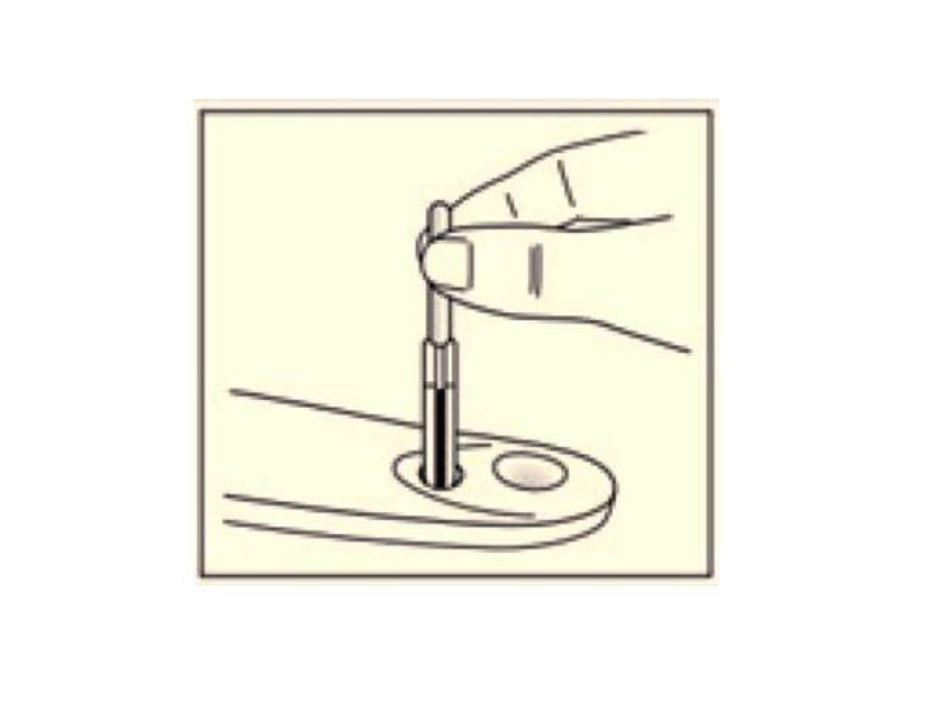 Za izločitev krvi iz piprte postavite konico pipete na označeno MANJŠO odprtino testne ploščice. Nežno stisnite pipeto, da se kri izloči na dno odprtine.