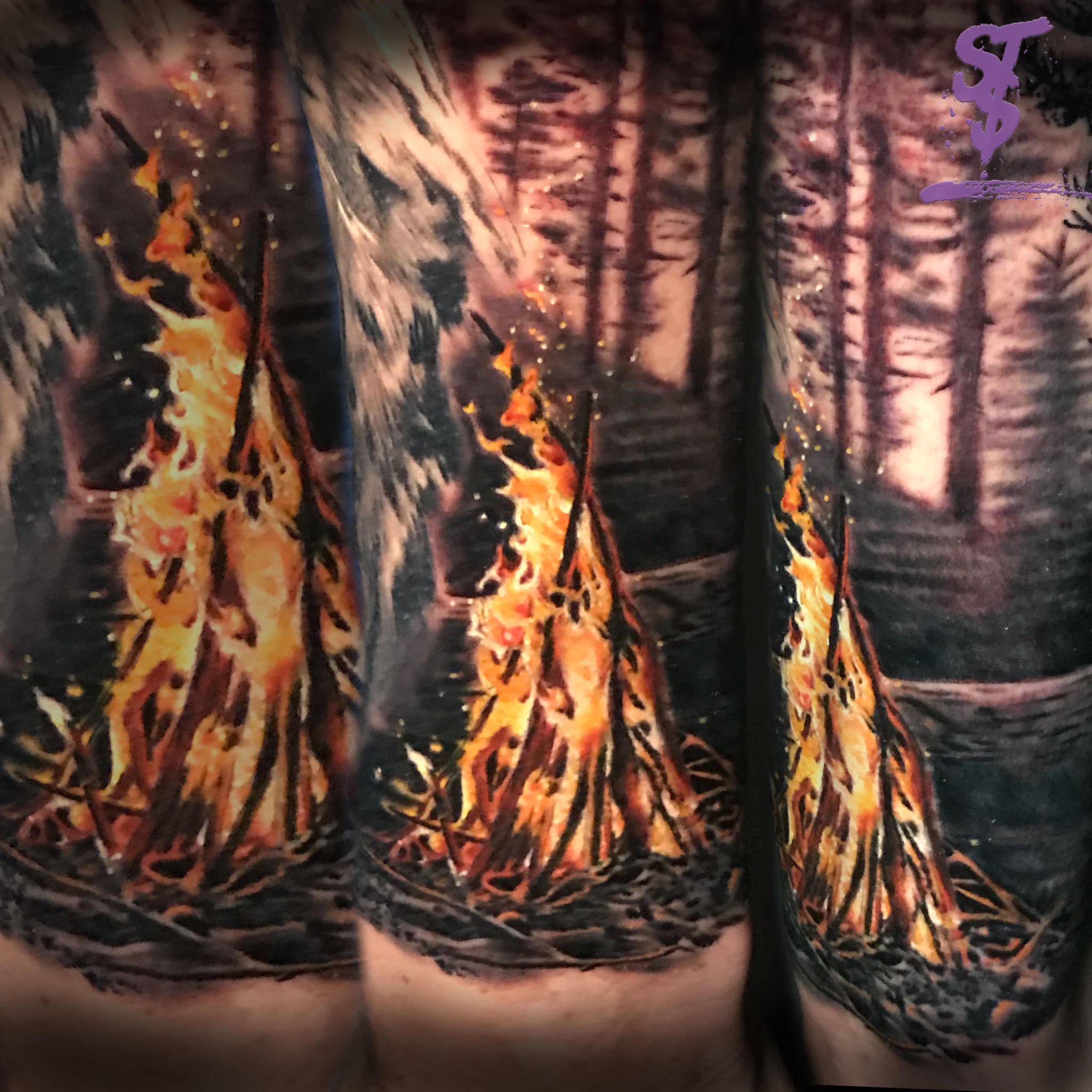 Fire flame color realistic tattoo 