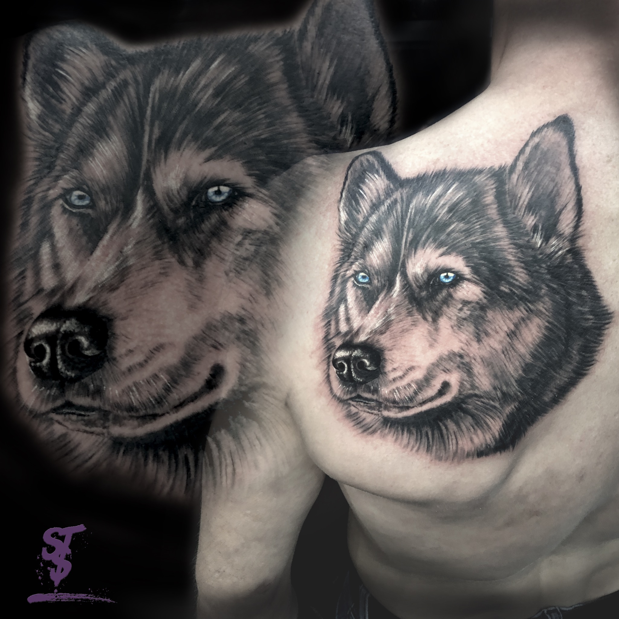 Hund dog Portrait Husky Akita Schulter Tattoo 