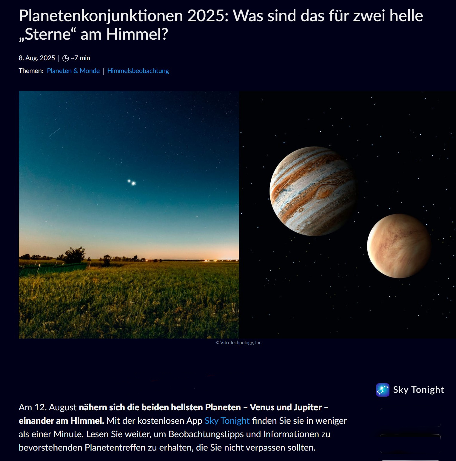 Beste Nächte: 13. Aug. bis 7. Sept.2025 und 8.Feb. bis 4. März 2026. Weiters vom 8. bis 21. Aug.2026