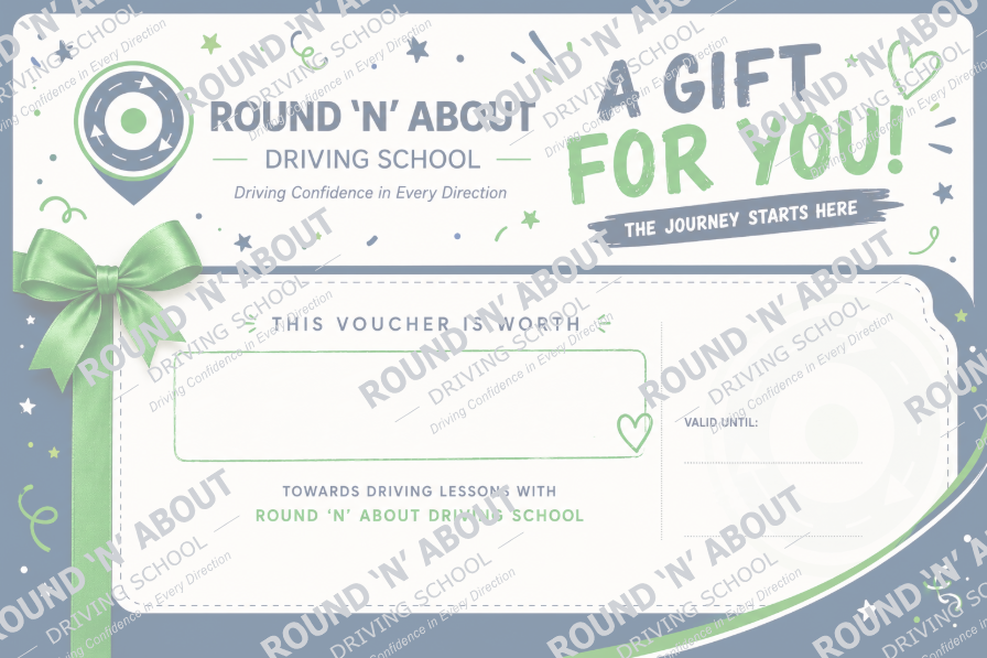 Round 'N' About Driving School Gift Voucher with matermark overlay Round 'N' About Driving School Gift Voucher with matermark overlay