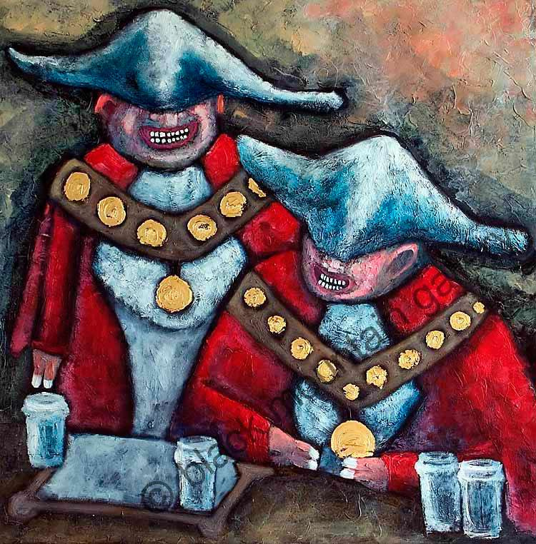 satirical painting of corrupt councillors mayors or politicians by contemporary artist Mark Lloyd Williams
