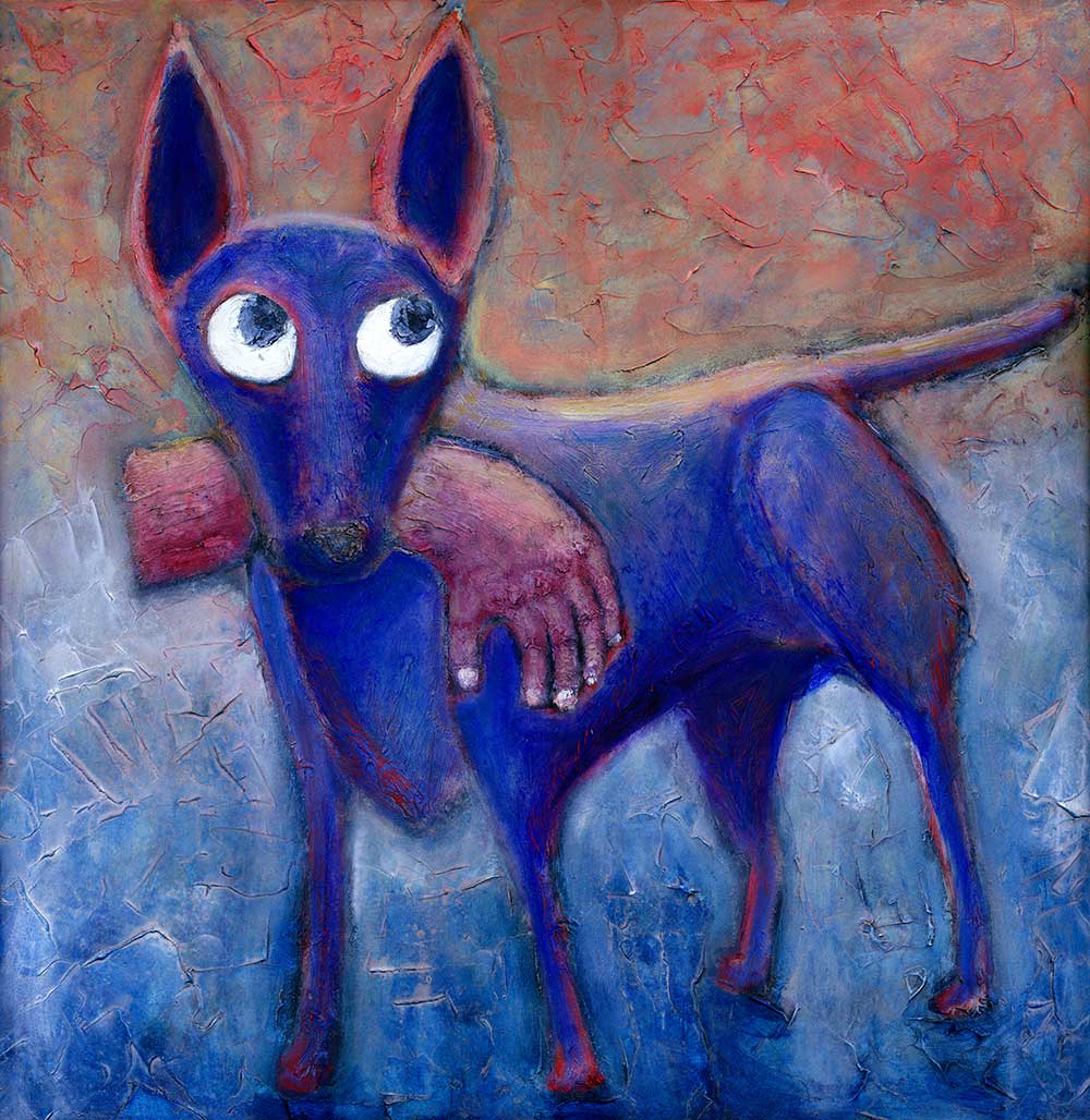 Humorous painting of a dog by contemporary Welsh artist Mark Lloyd Williams