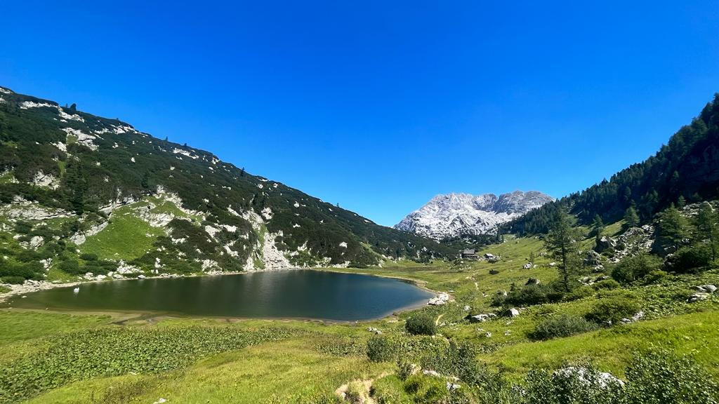 Blick von der Hütte auf den Elmsee