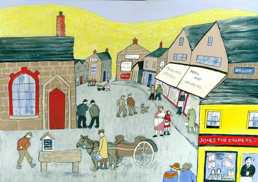 nostalgic picture of an old fashioned village street by Muriel Williams