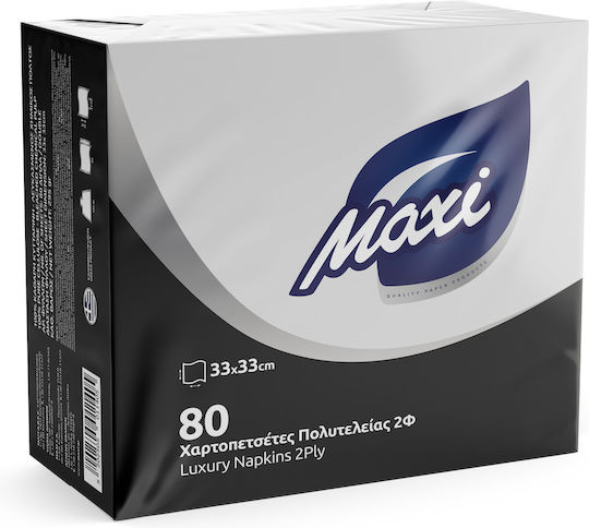 Maxi Χαρτοπετσέτα Πολυτελείας 2Φ Λευκή 33x33εκ. 80τμχ