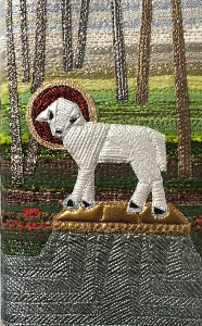 Agneau de l'Apocalypse, fleuve de vie, oeuvre textile