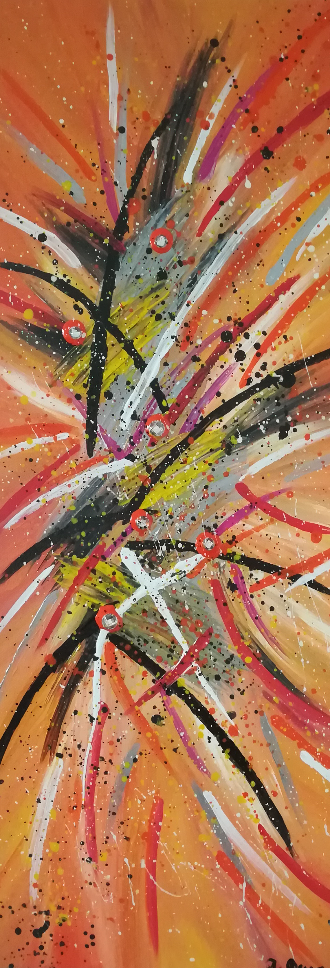 Abstract Orange mit Strasssteine und Glanzeffekt
25 cm x 58 cm

Preis 45 Euro
