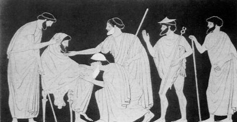 MYTHOLOGIE: Priam embrasse le genou d'Achille
 en signe de supplique