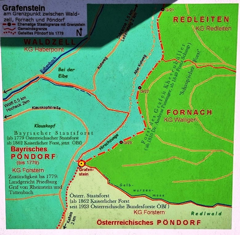Der Grafenstein an der Gemeindegrenze von Pöndorf, Fornach und Waldzell.