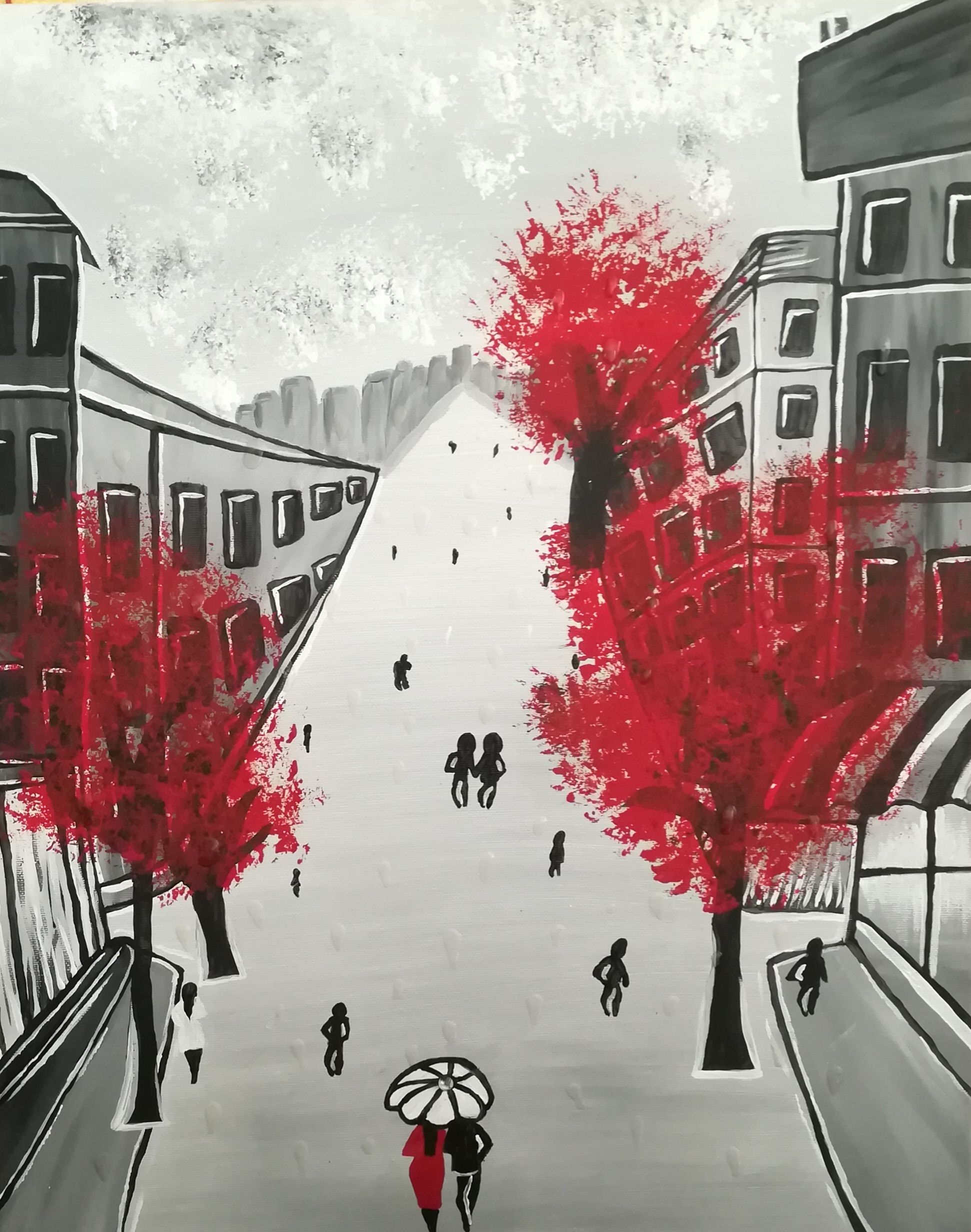 Skyline mit Regeneffekt 
40 cm x 50 cm

Preis 60 Euro