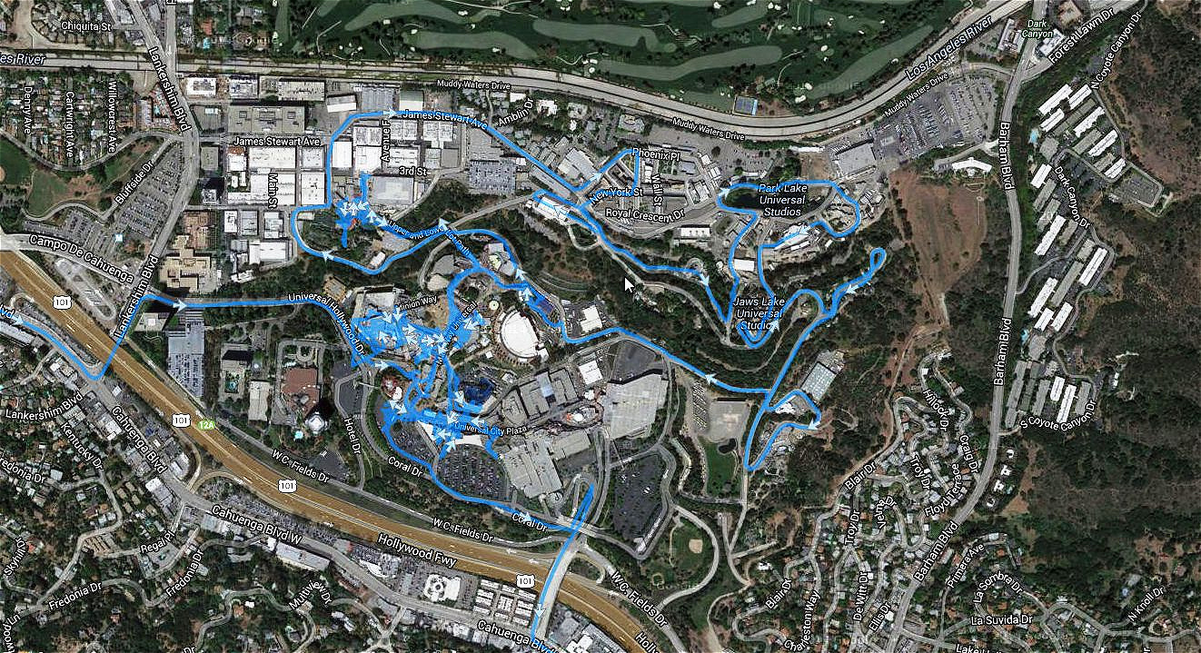 Universal Studios
Meine GPS-Aufzeichnungen von der Besichtigungstour per "Bus" und zu Fuß.