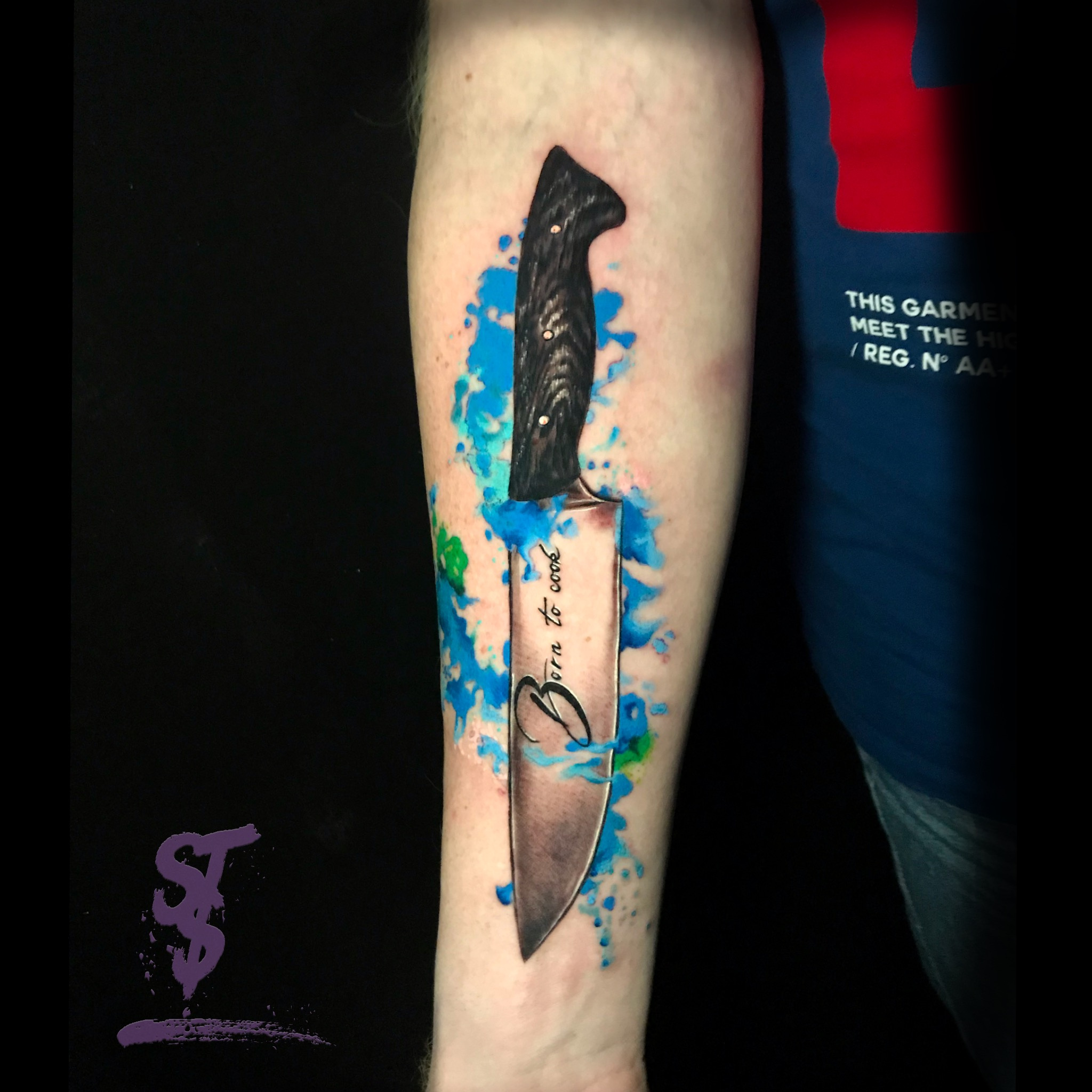 Schriftzug knife Messer watercolor Tattoo