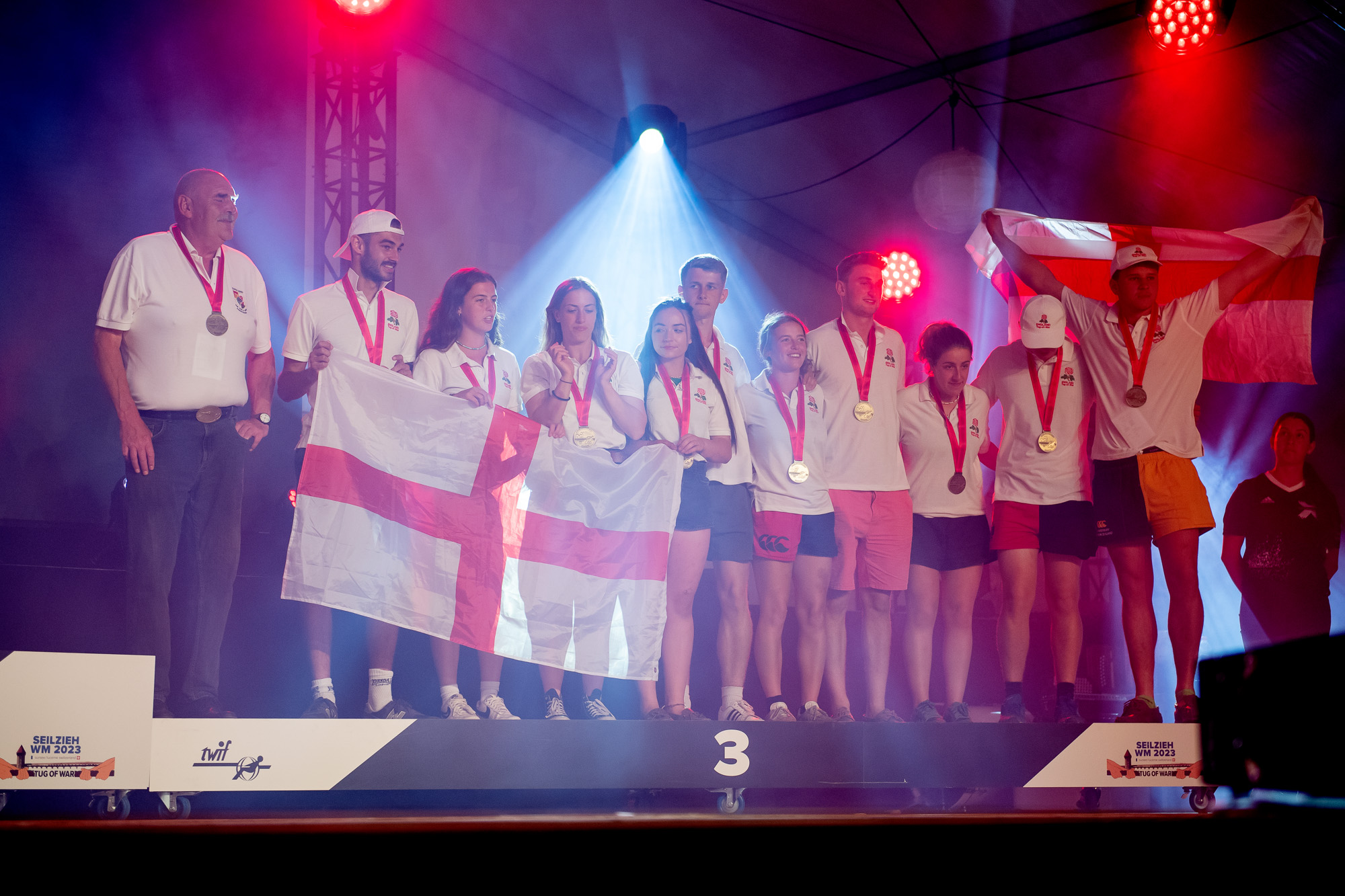 England Under 23 Mixed 560kg Team on the Podium Collecting Their Medals. Image Credit Tug of War 2023