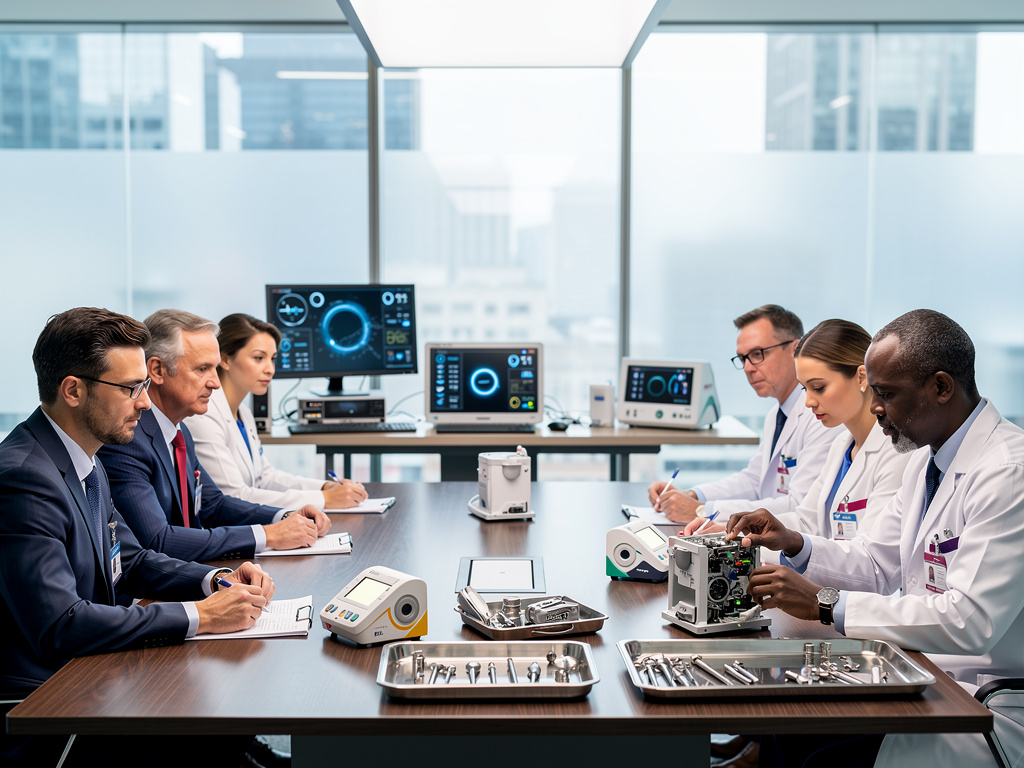 Modern surgical operating room with advanced equipment and blue surgical table.
Modern surgical operating room with advanced equipment and blue surgical table.